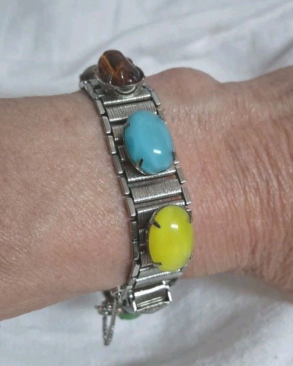 Vintage Oval Pastel Cabochon Sarah Coventry Silver Tone Bracelet Wedding Costume